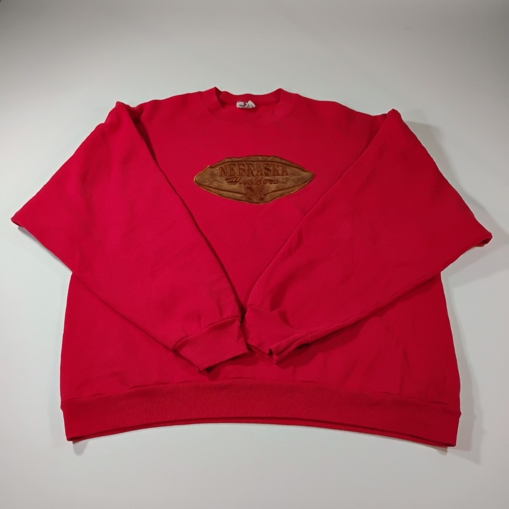 Tee Jays Men's Size XL Red 1990s Nebraska Huskers Vintage Embroidered Sweatshirt